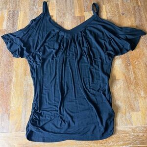 ICON Black Cold-Shoulder Ruffle Tank Top